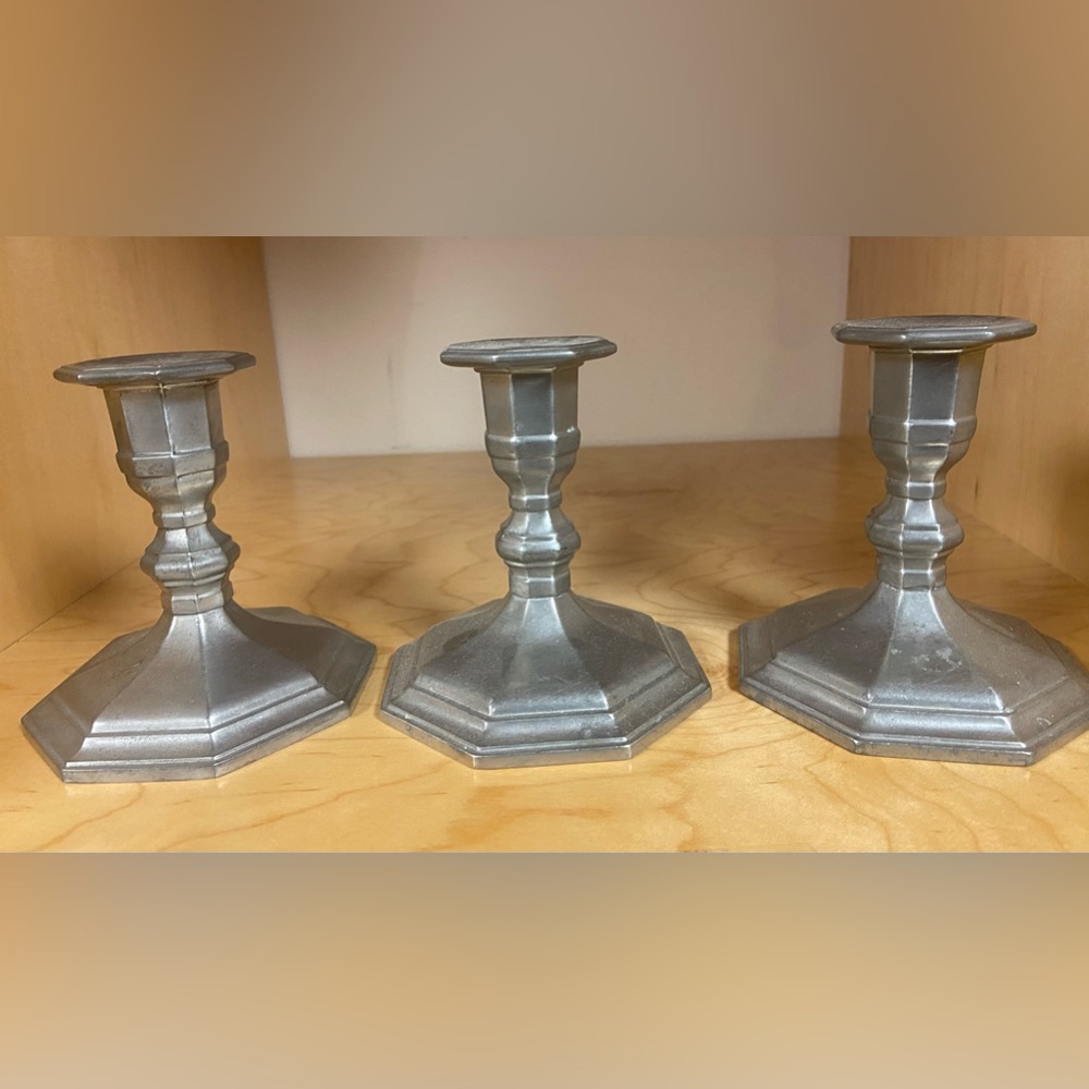 VINTAGE GORHAM 3 PIECE SET PEWTER CANDLE HOLDER